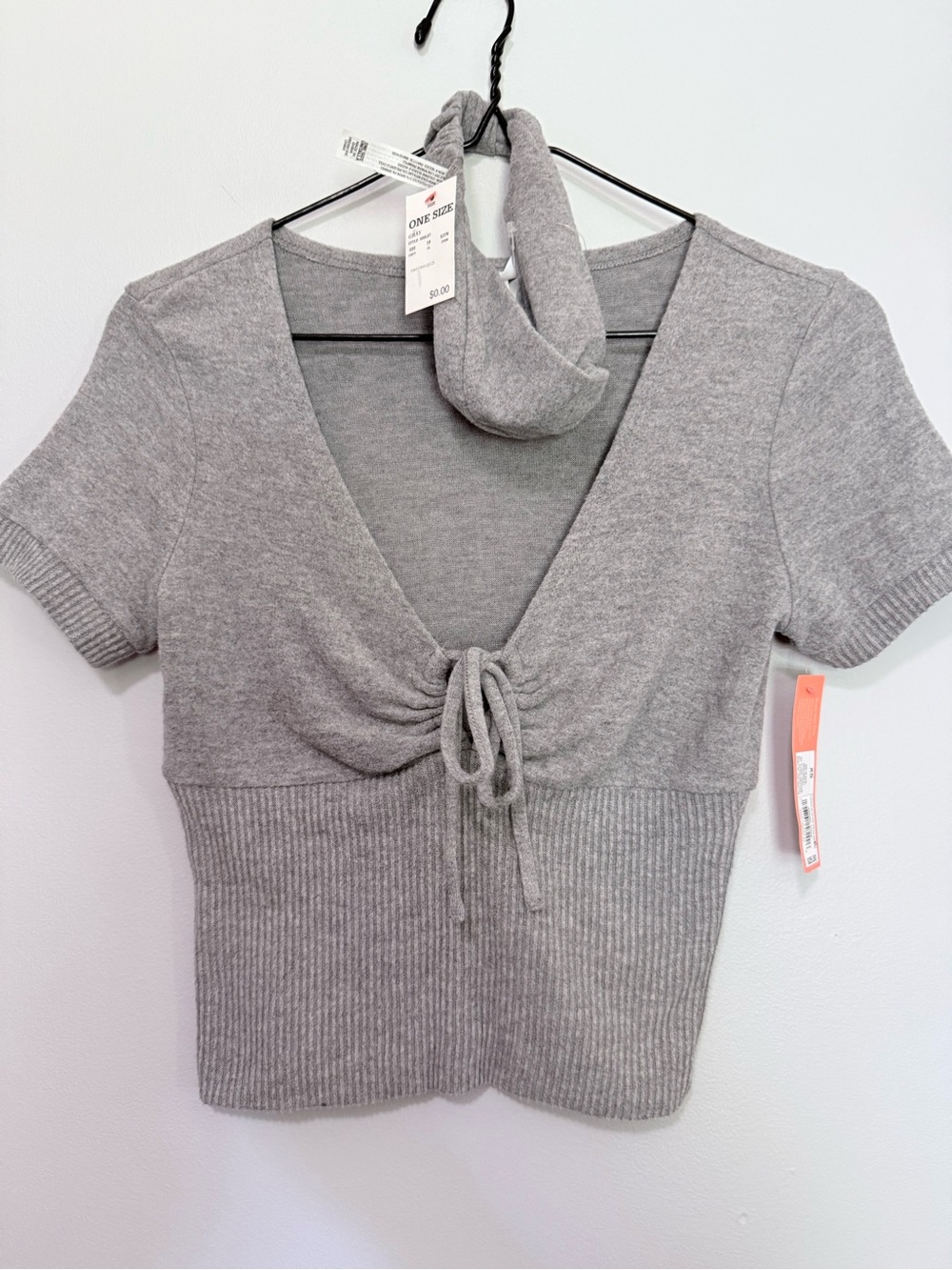 NWT Size XS Colsie Gray Tie-Front Short Sleeve Crop Top with Headband